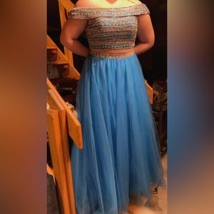 Blush Prom 2 piece Dress size 14. Gently worn with beautiful beaded crop top.